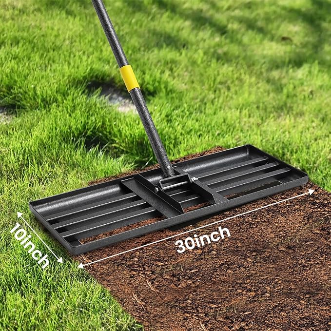 Lawn Leveling Rake, Heavy Duty 30"x10" Ground Leveler with 6FT Adjustable Handle for Yard Garden Lawn Leveling, Soil Sand Spreading Dirt Top Dressing