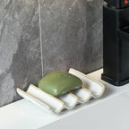 Soap Dish with Self Drain Fluted Design, Bar Soap Holder for Bathroom, Japanese Soap Tray for Shower, Bathroom and Kitchen Sink Organizer, Ceramic Soap Saver, White