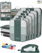10 Set Compression Packing Cubes for Travel Essentials,Compressible Expandable Packing Cubes for Suitcase,OlarHike Luggage Organizer Bags for Travel,Handy Helper for Organizing Clothes(Dark Green)