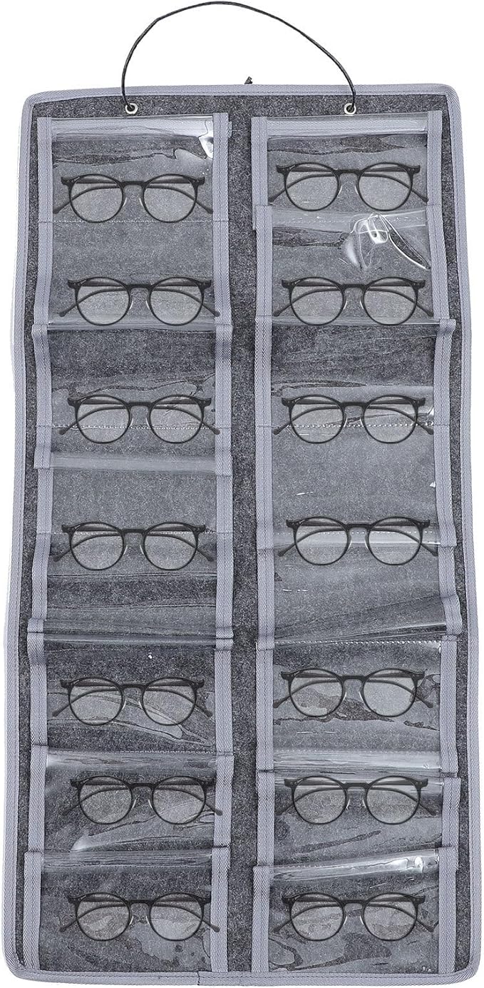 Healeved Felt Fabric Wall Hanging Glasses Storage Pouch Dustproof Eyewear Organizer Bag for Sunglasses with Hanging Hook Suitable for Household and Travel Use in Medium Gray