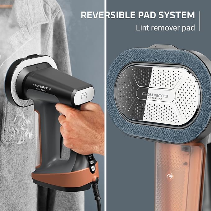 Rowenta Iron Steamer for Clothes, 3in1 Hand Held Steamers, Clothing Steamer, Ironing, Lint Remover, 7.1 Oz Tank, 1875 Watts, Auto-Off, Black & Copper, DR8855