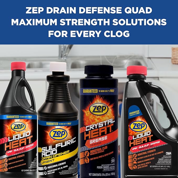 Zep Crystal Heat Drain Opener 32 Ounce - ZUCRY2 - Dissolves Drain Clogs Fast (32 Fl Oz, 12)