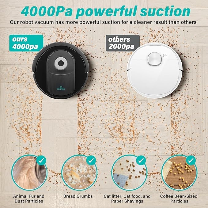 Xcity Robot Vacuum and Mop Combo, 4000Pa Strong Suction Smart Vacuum Cleaner with Water Tank & Dustbin, Self-Charging Robotic Vacuum for Pet Hair, Hard Floors & Carpets, App Control, Black