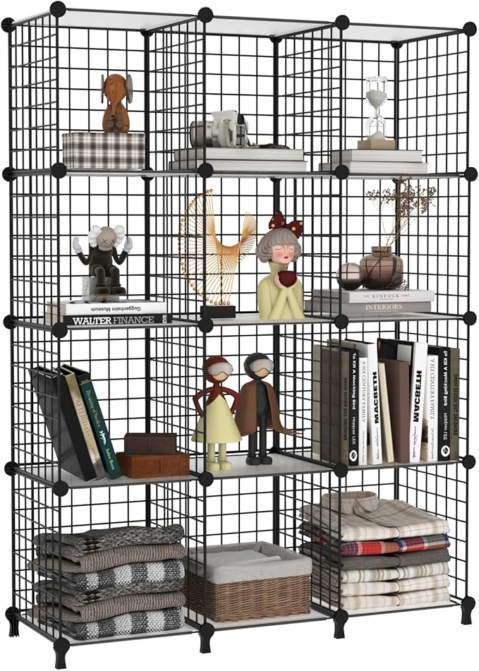 AWTATOS 12 Cube Storage Wire Closet Organizers DIY Stackable Storage Shelves Bookcase Cabinet for Home Office, Black