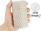 Leecogo Cotton Twine Gold and White Baker String 2mm Thick 328 Feet Christmas Twine for Gift Wrapping DIY Crafts Home Party Decoration Gardening