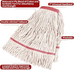 MATTHEW CLEANING Heavy Duty Mop Head Commercial Replacement for General and Floor Cleaning, Wet Industrial Blue Cotton Looped End String Head Refill (Pack of 3) White
