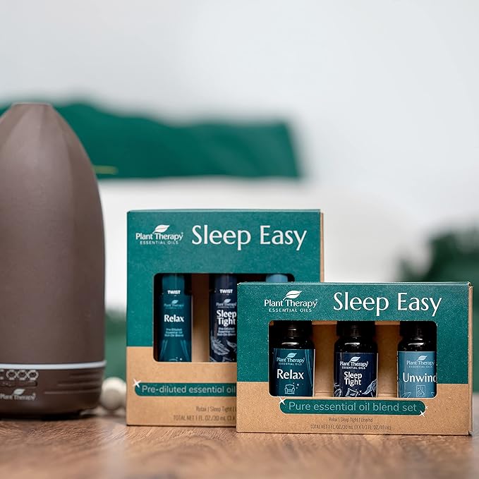 Plant Therapy Sleep Easy Essential Oil Blend Set 10 mL (1/3 oz) Each of Relax, Sleep Tight & Unwind, Pure, Undiluted, Essential Oil Blends