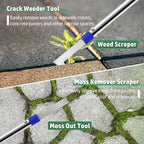 Crack Weeder Tool Long Handle, 60" Garden Tool for Weeding Between Pavers, 3 in 1 Hand Weed Scraper and Weed Brush Set, Manual Crevice Weed Remover Tools for Paver, Sidewalk, Driveway Crack, Patio