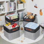 HNZIGE Decorative Storage Basket(4 Pack) Linen Cube Storage Baskets for Organizing Toys,Books,Towels,Blankets,12x12 Baskets for Storage Clothes with Handles(Black&Grey)