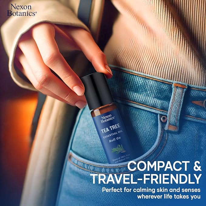 Tea Tree Oil Roll-On 10 ml - 100% Pure, Natural Essential Oil for Aromatherapy, Skin, Face & Body - Pre-Diluted for Travel - Nexon Botanics