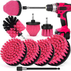 8 Pack Drill Brush Attachment Set, 1/4in Power Scrubber Brush + Extend Long Rod, Multi-Purpose Power Cleaning Scrub Brush for Bathroom, Tub, Tile, Corner, Floor(Hot Pink)