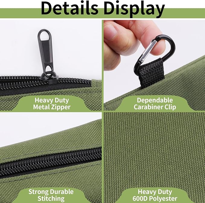 6 Pack Zipper Pouch, Premium Tool Bag, Utility Flat Bottom Storage Organizer With Carabiner Metal Zipper for Tools, Stationary, Pencil