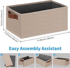 GhvyenntteS Small Fabric Storage Bins 12 Pack, 11.8" x 7.87" x 5.11" Storage Basket with Leather Handles, Closet Storage Bins for Shelves, Storage Baskets for Shelves, DVD Storage (Beige Yellow)