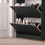 BORNOON Shoe Storage Cabinet with 3 Flip Drawers,Narrow Shoe Rack Cabinet,Freestanding Organizer Storage for Entryway, Hallway, Black