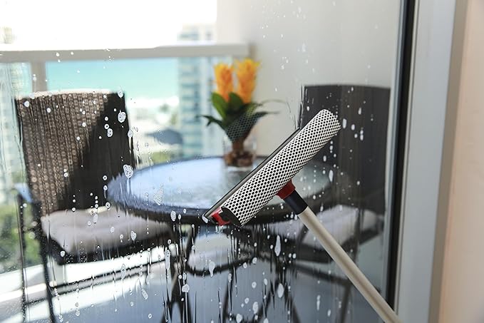 Squeegee for Window Cleaning with Long Handle, 2-in-1 Window Squeege for Home, Car Windshield, Mirror, Glass Cleaning with Extension Pole 18"-30"