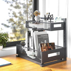 Under Sink Organizer Pull Out Cabinet Organizer Adjustable Height 2 Tier with Sliding Drawers Kitchen Bathroom Organizer and Storage(Gray-1pc)