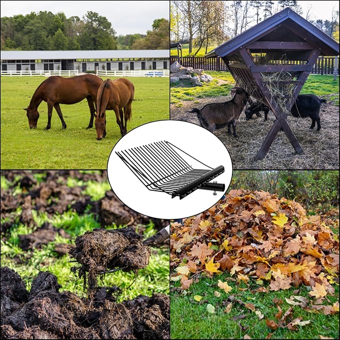 Pitch Manure Fork Head, Metal Pitch Fork for Garden, Durable Digging Fork Rake Head Replacement with Angled Tines, Stable Pitchforks Scoop for Mulch Horse Stall Picking up Hay Animal
