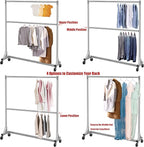 Simple Houseware Commercial Grade Z-Base Double Rod Garment Rack, 600lb Load, 63 inch, Silver