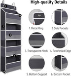 Over The Door Hanging Organizer with 4 Large Pockets – Closet, Bathroom, Nursery, Bedroom, Dorm Storage for Toys, Cosmetics, and Baby Essentials, Gray