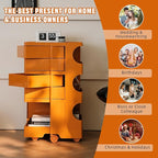 Multipurpose Utility Storage Cart - ABS Plastic Storage Caddy with Wheels and Slide Out Drawers - 360°Rotating Professional Trolley Cart - Mobile Caddy for Salon Supplies, Kitchen Needs (Orange)