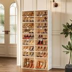 ANTBOX Portable Shoe Rack Organizer for Closet Entryway, Stackable Sneaker Storage Shoe Cabinet with Magnetic Clear Door, Large Plastic Storage containers Bins with Lids 9 Tiers 36 Pairs