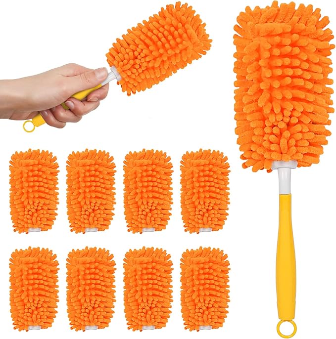Microfiber Duster for Cleaning - 1 Handle & 8 Washable Refills, 360° Dust Cleaner for Home, Furniture, Ceiling Fans, Cobwebs – Dry & Wet Use, Eco-Friendly Alternative to Disposable Dusters