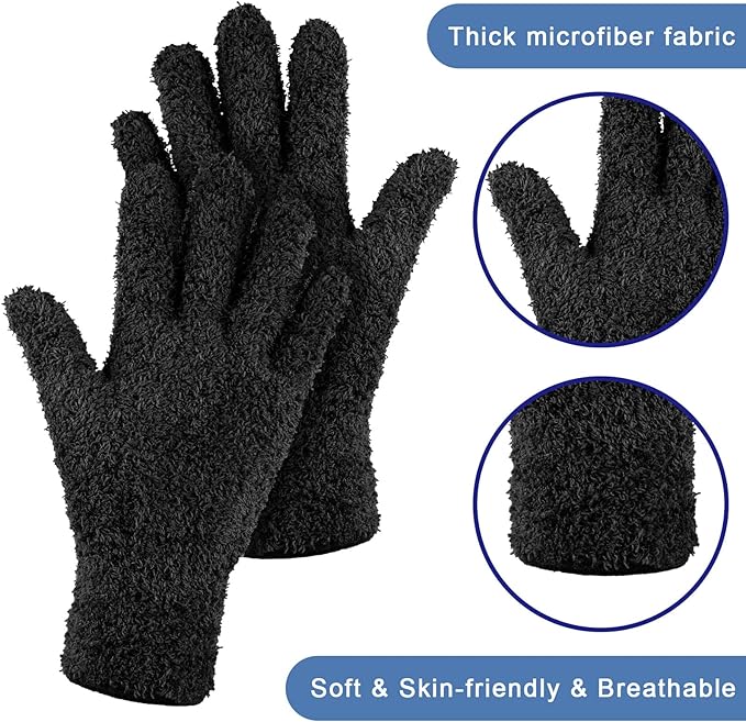 Patelai 3 Pairs Microfiber Plant Dusting Gloves Leaf Cleaning Gloves for Indoor Plants, Blinds, Furniture, House (Black,Small)