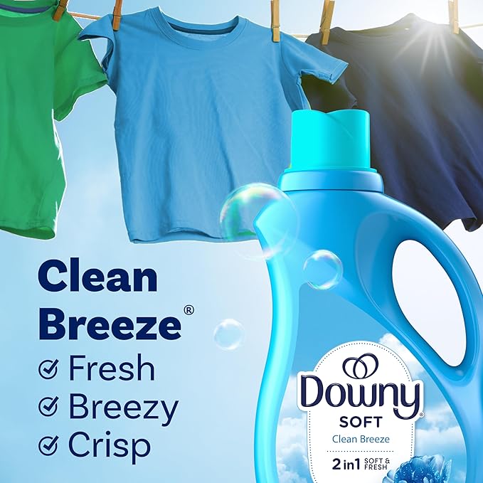 Downy Soft, 2 in 1 Soft and Fresh Liquid Fabric Softener, Clean Breeze, 44 fl oz, 60 Loads, Fabric Conditioner Liquid provides softness and freshness for fabrics