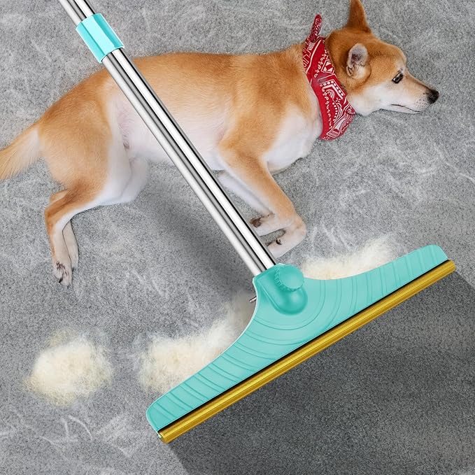 Carpet Rake for Pet Hair Removal, Reusable Cat Dog Hair Remover with 45’’ Long Handle Advanced Lint Remover Scraper for Carpets, Rugs, Mats, Couch