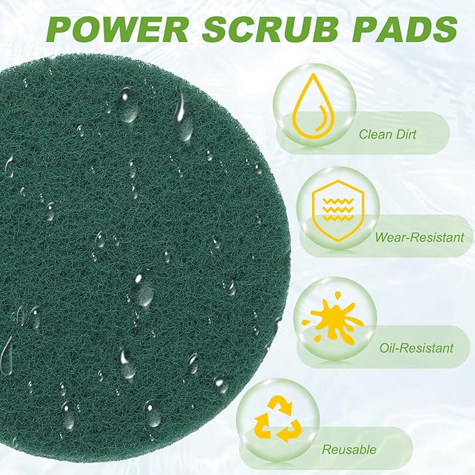 Power Scrub Pads, Scrubbing Pads 400 Grits Scouring Discs - Fitting for (Home Kitchen Cleaning - Drill Attachment - Scrubber Replacement) 6 Pcs & 5 Inch & Dark Green