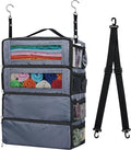 Suitcase Organizer, Carry-On Closet Luggage Organizer Accessories - Foldable, Hangable Portable Hanging Travel Shelves with Shoulder Strap - Medium, Gray