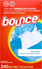 Bounce Dryer Sheets Fabric Softener | Fresh Linen | 240 Sheets, Pack of 4