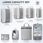 10 Set Compression Packing Cubes for Travel Essentials,Compressible Expandable Packing Cubes for Suitcase,OlarHike Luggage Organizer Bags for Travel,Handy Helper for Organizing Clothes(Gray)