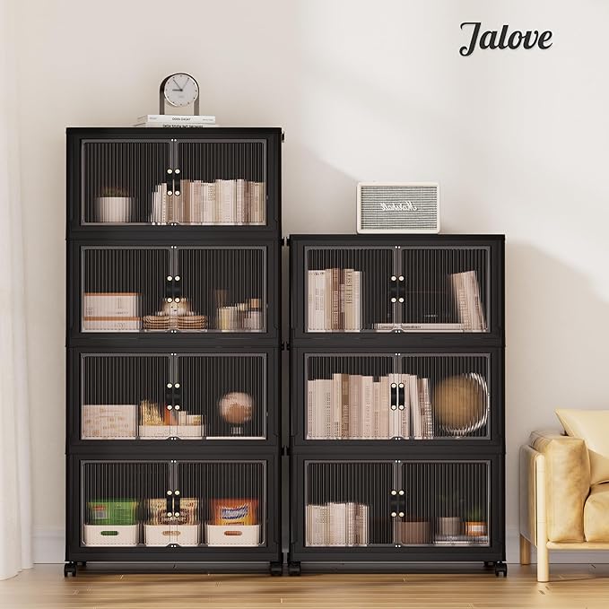 Jalove 30Gal Large Storage Bins with lids, 120QT Plastic Stackable Storage Containers with Wheels, Collapsible Closet Organizer and Storage Drawers,Clothes Organization for Cabinet Home, 1Pack Black