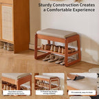 Wood Shoe Bench with Flip-Top Storage,2-Tier Entryway Shoe Bench,23.62in Shoe Rack with Cushion for Living Room,Cherry Wood Color YD-WD060C