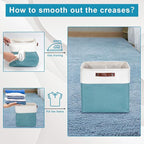 13x13 Cube Storage Bins, Collapsible Fabric Storage Box, 4 Pack Closet Baskets with Handles for Organizing, Shelf, Toys, Clothes, Home, Office, Nursery (Teal&White)