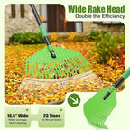 Plastic Leaf Rake with Adjustable 65'' Handle - Lightweight Outdoor Yard Rakes for Leaves,Grass & Pine Needle,Mulch,Gentle On Lawn Garden - Easy to Use for Women,Seniors & Kids