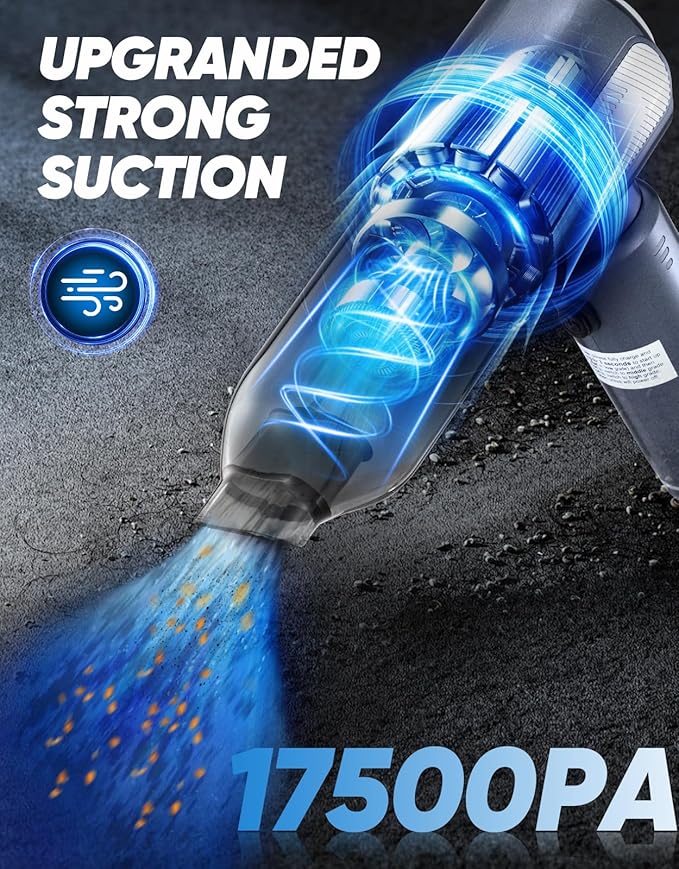 Mini Vacuum Cleaner, Cordless Car Vacuum, 17500PA High Suction, 3 in 1 Handheld Vacuum, Vacuuming, Blowing, Inflating, Deflation, Portable Vaccum with HEPA Filter for Cars,Desktop,Home SW106