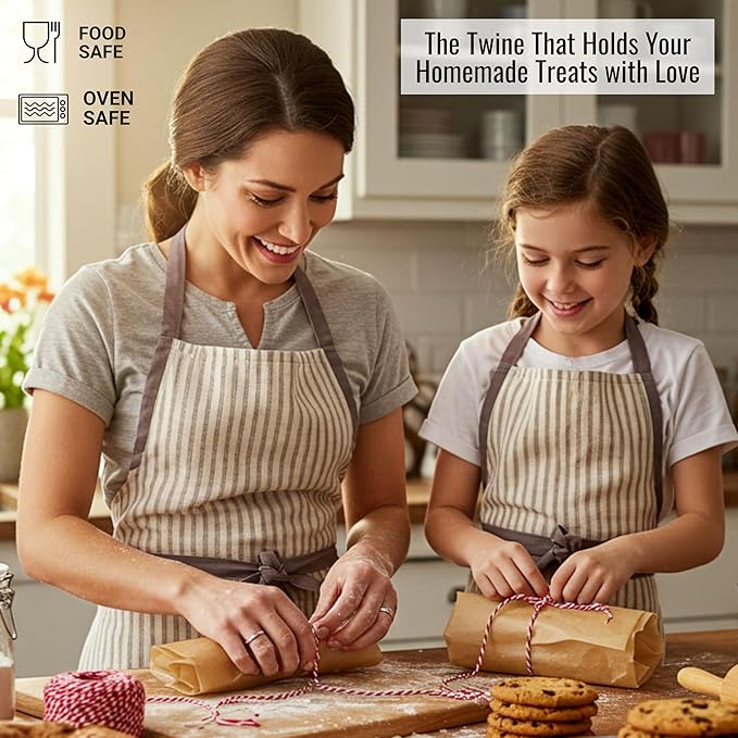 Red and White Organic Twine Cotton String - 200 Feet Wrapping, Baking, Butcher, Crafts, DIY Projects, Easter, Christmas