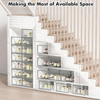 Foluck Shoe Storage Box, 15 Pack Clear Plastic Stackable Shoe Organizer for Closet, Interlocking Design Shoe Container Bins for Sneakers, Foldable Shoe Rack with Lids, Gray