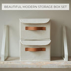 Decorative Linen Storage Boxes with Lids - Spacious Set of 2 Organizer Bins for Your Home Decor - The Perfect Small Container to Safely Store Photos, Documents and Memory Box Keepsakes in Style