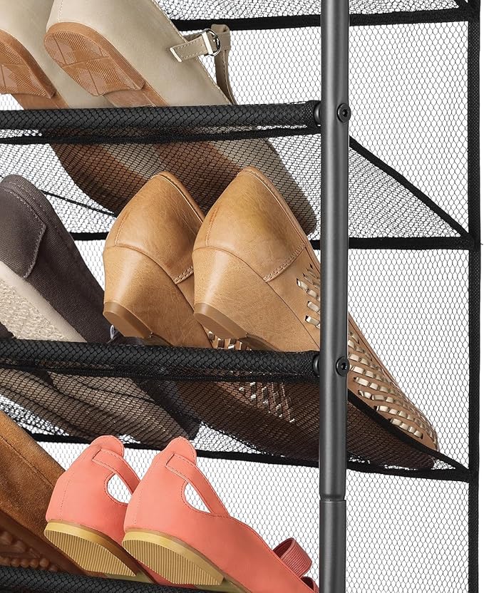 Whitmor Over The Door Shoe Organizer, Holds up to 36 Pairs of Shoes, Shoe Organizer for Closet, Metal & Mesh, Black