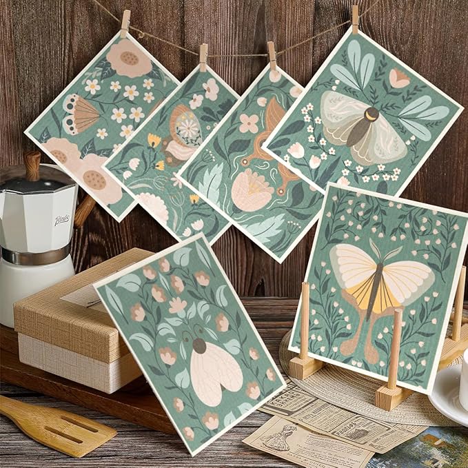 6 - Pack Swedish Kitchen Dish Cloths - Reusable Paper Towels for Counters & Dishes - Eco Friendly Cellulose Sponge Cloth - Assorted (Butterfly)
