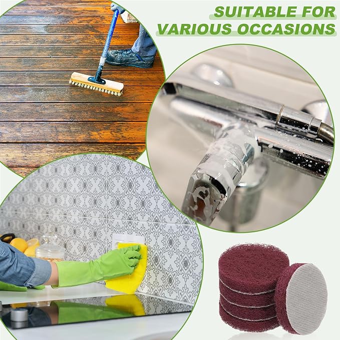 Power Scrub Pads, Scrubbing Pads 320 Grits Scouring Discs - Fitting for (Home Kitchen Cleaning - Drill Attachment - Scrubber Replacement) 20 Pcs & 2 Inch & Red