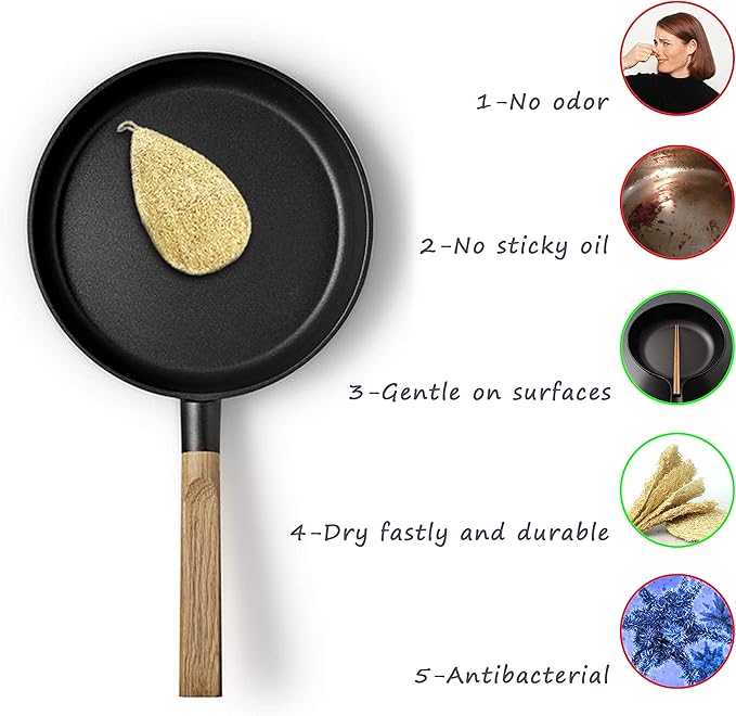 Natural Loofah Dish Sponge Pack 3 Vegetable Scrubber for Kitchen -100% Biodegradable Compostable Dishwashing Scouring Pad Zero Waste Plastic Free Eco Friendly Sustainable