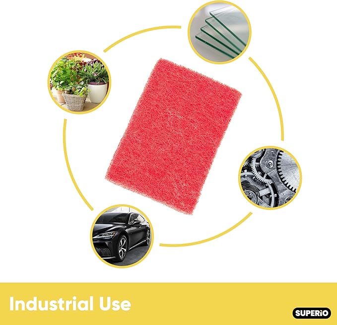 Scouring Pad Non-Scratching Scrubber Non-Scratch Cleaning Scrub Pads Heavy Duty Scouring Pad Reusable Kitchen Scrubbing Pad Pack of 6 Red, by Superio
