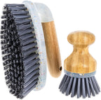 Beille 2pc Dish Brush and Scrub Brush Set with Bamboo Handles and Heavy Duty Bristles Household Essentials