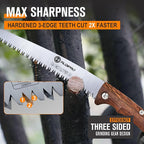 Folding Pruning Saw 10 Inch with Leather Sheath and Wenge Wooden Handle, SK5 Steel Blade, Foldable Hand Saw for Camping, Survival, Wood Cutting, Bushcraft and Tree Trimming