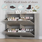 BORNOON Shoe Cabinet with 4 Flip Drawers, Narrow Hidden Shoe Storage Cabinet, Slim Freestanding Shoe Rack Organizer for Entryway, Hallway, Bedroom, Living Room