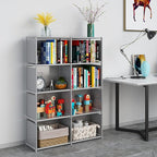 JIUYOTREE 5-Tiers Closet Storage Organizer with Fabric Cloth at Back，Double Row Modular Cubes Bookshelf,Living Room,Study Room,Bedroom,Grey
